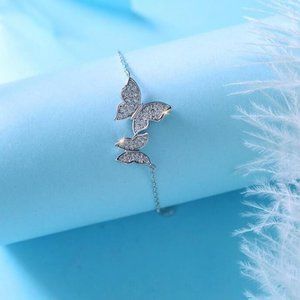 NEW 925 Sterling Silver Diamond Butterfly Bracelet